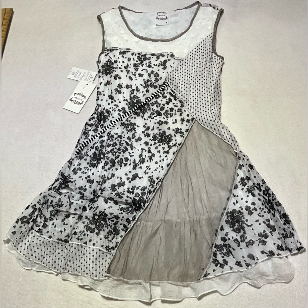 NWT Flew De Lis Sleeveless Patchwork Crinkle Tunic Top Dress Small Cottagecore